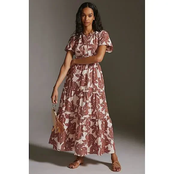 NEW Anthropologie Somerset Maxi Dress in Neutral Floral Dot Size Small - Picture 1 of 15